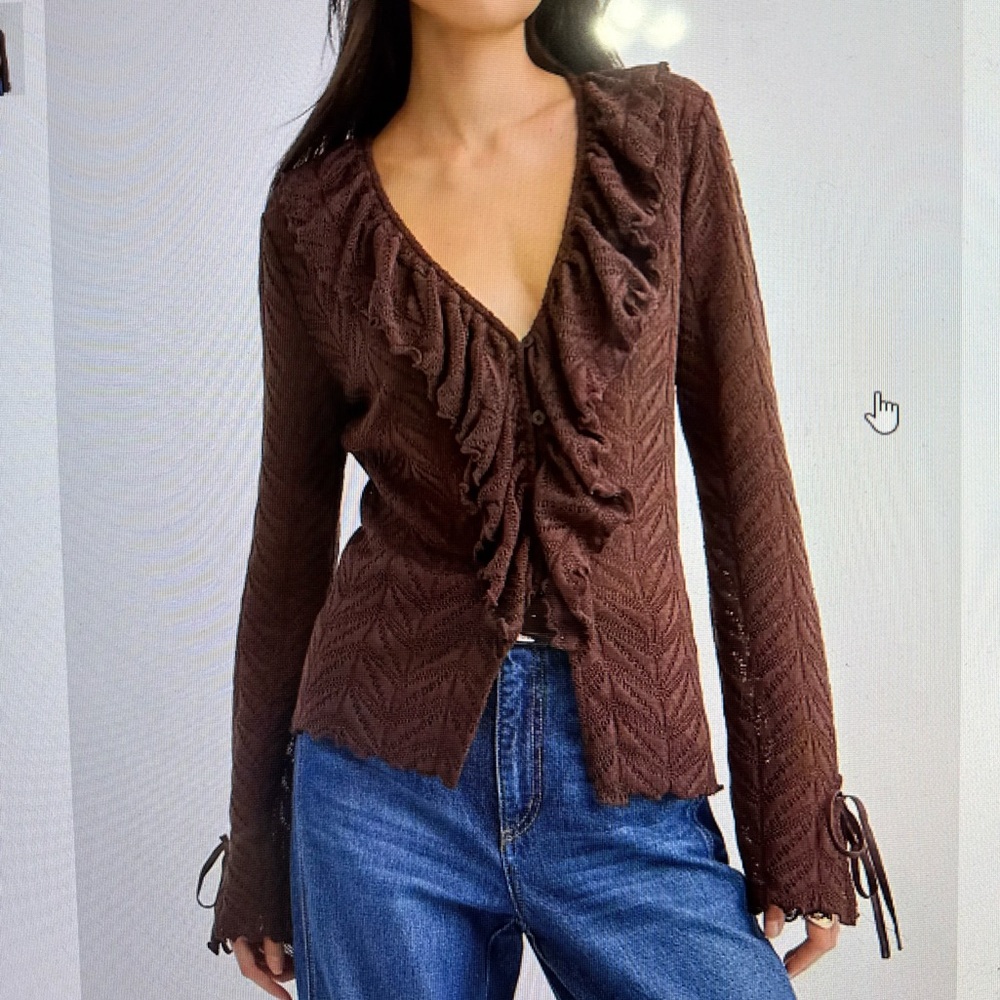 Elegant Brown Ruffled Women's Top